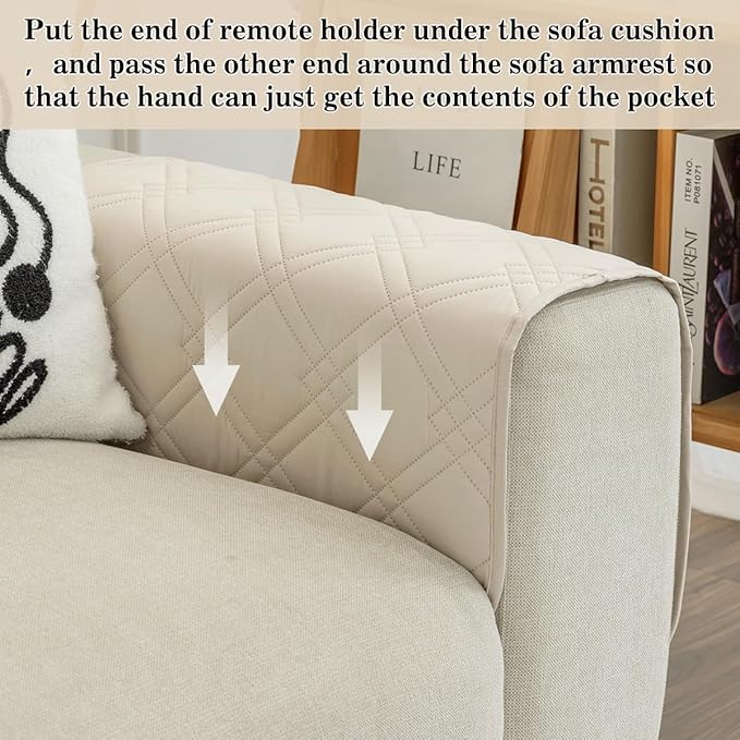 Couch Armrest Organizer Remote Control Holder Bedside Caddy with 6 Pockets, Non-Slip Armchair Caddy Sofa Armrest Organizer for Tv Remote Control, Magazine, Cell Phone, Beige-NeatNest