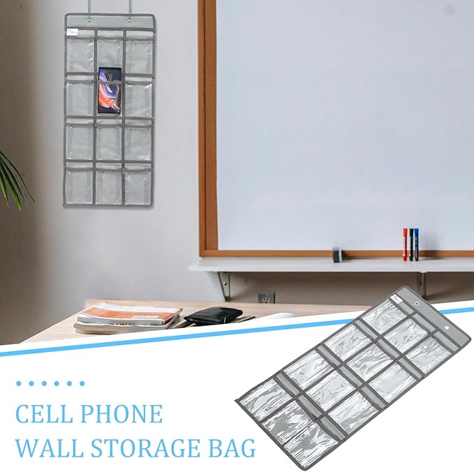 DOITOOL 12 Pockets Classroom Pocket Chart for Cell Phone Calculator Holder Over The Door Hanging Closet Jewelry Organizer Clear Pocket Chart Organizer for Classroom Cellphone Storage-NeatNest
