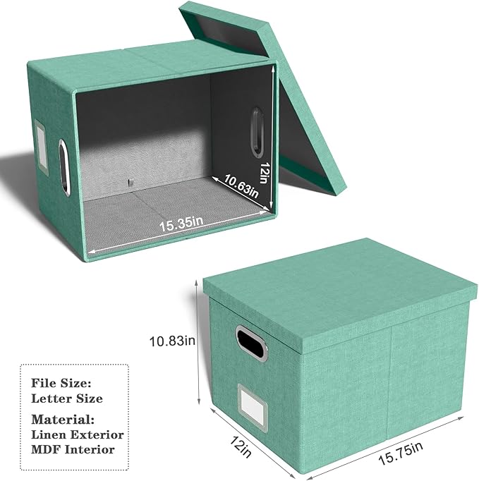 Oterri File Storage Organizer - Portable File Box with Lid, Fits Letter/Legal File Folders, Easy Slide Durable Hanging File Box for Office/Decor/Home, Bright Green