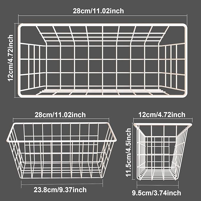 MaraFansie Wall Wire Baskets Bin No Drilling Adhesive Hanging Baskets Wall Mounted for Cabinet & Pantry Organization and Kitchen, Bathroom, Bedroom Storage, 2 Pack, White-NeatNest