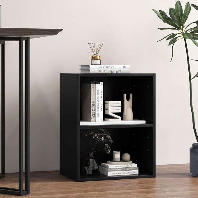 Giantex 2 Cube Bookshelf and Bookcase, 2-Layer Storage Shelf w/Large-Capacity Open Storage Space, MDF P2 Veneer, for Living Room Bedroom Study Office Multi-Functional Furniture Display Cabinet, Black