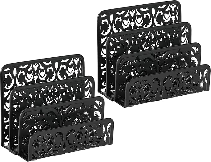 EasyPAG Desk Mail Organizer 2 Pack Office Small Letter Sorter Desktop File Organizer with 3 Vertical Upright Compartments, Black
