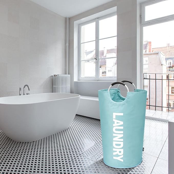 DOKEHOM 90L Large Laundry Basket, Collapsible Laundry Bag, Freestanding Tall Clothes Hamper, Foldable Washing Bin (Light Blue)-NeatNest