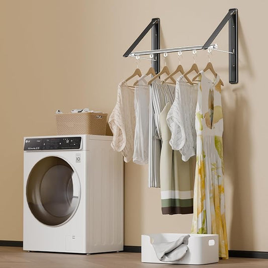 Clothes Drying Rack Retractable, Wall Mounted Clothes Hanger Rack for Laundry Room, Laundry Drying Rack with Clothes Rod Space Saving Closet Organizer Aluminium (Black, 2P)-NeatNest