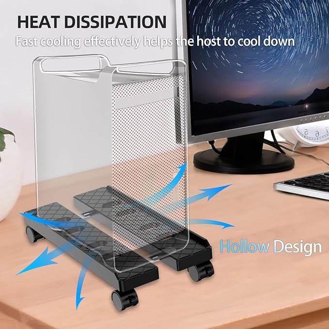 Adjustable Mobile CPU Stand, Ventilated Computer Tower Stand with 4 Caster Wheels Fits Most PC Tower, Under Desk CPU Holder PC Floor Cart Computer Riser for Gamers and Students (Large White)