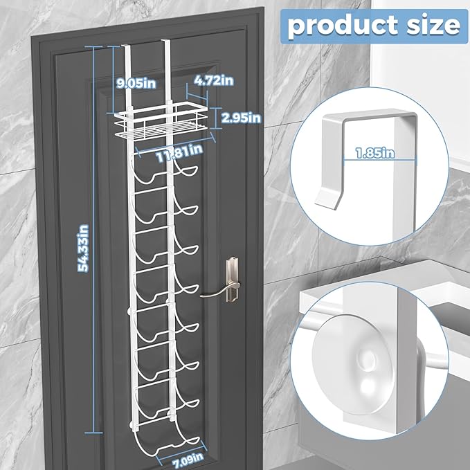 9-Tier Over The Door Towel Rack,Towel Racks for Bathroom, Metal Towel Holder with Storage Basket,Towel Rack for Rolled Towels,Bathroom Shelves,White