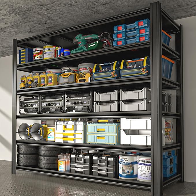 6 Tier Metal Shelving Unit 84" H x 55.12" W x 24" D, 3600LBS Adjustable Storage Shelves, Heavy Duty Garage Shelves for Warehouse, Basement, Kitchen, Pantry, Living Room, Black-NeatNest