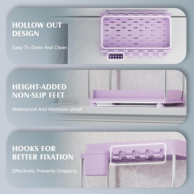 Under Sink Organizer - 2 Pack Adjustable Height, 2 Tier Organizers for Bathroom & Kitchen Sink, Purple-NeatNest
