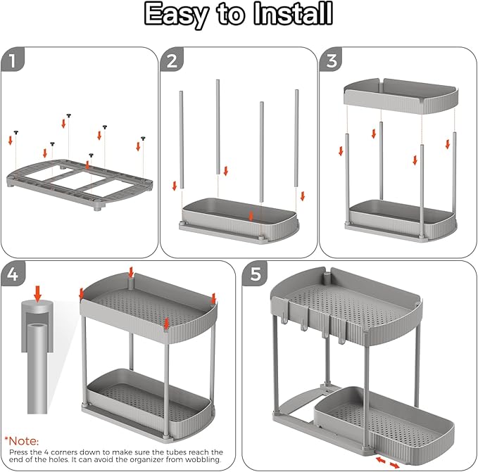 2 Pack Multi-Purpose Pull-Out Storage Organizers, Under Sink Organizers and Storage for Bathroom & Kitchen, Under Cabinet Organizers and storage, 14.8 Inch, Grey-NeatNest