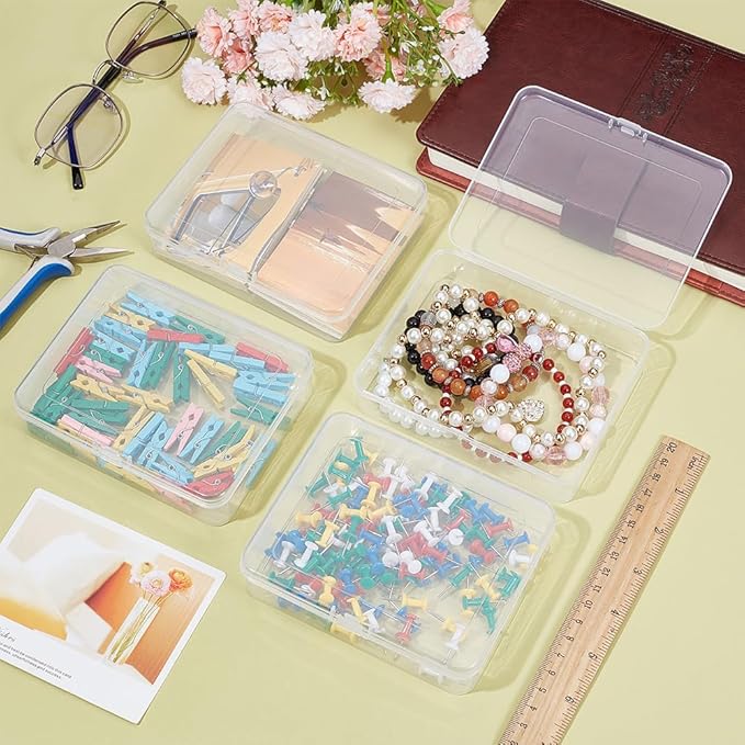 BENECREAT 10 Packs PP Plastic Bead Container Box, 4.9x3.9x1.2inch Rectangle Storage Organizer Box, Dustproof Case with Hinged Lid for Cards, Beads and Craft Supplies-NeatNest