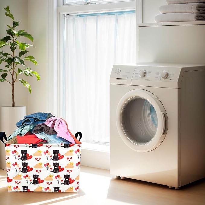 Easter Basket for Gifts Empty Cute Heart Large Gift Basket Decorative Storage Bin for Kid and Baby Room Décor (Cat Balloon Love)-NeatNest