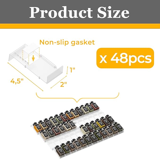 Famhap Spice Drawer Organizer, 48PCS Interlocking Expandable Seasoning Rack Tray Insert for Kitchen Drawers, Spice Rack Drawer for Spice Jars-NeatNest