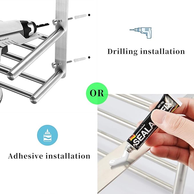 Bathroom Towel Rack with 24-Inch Multilayer Hotel Racks 304 Stainless Steel Towel Bar Shelf Wall-Mounted Brushed Finish Bar withTowel Shelves,3-Tier Bar Mounted