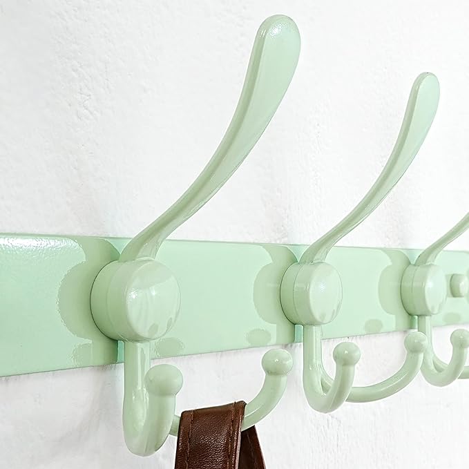 Dseap Coat Rack Wall Mounted - 5 Tri Hooks, Heavy Duty, Stainless Steel, Metal Coat Hook Rail for Coat Hat Towel Purse Robes Mudroom Bathroom Entryway, Green-NeatNest