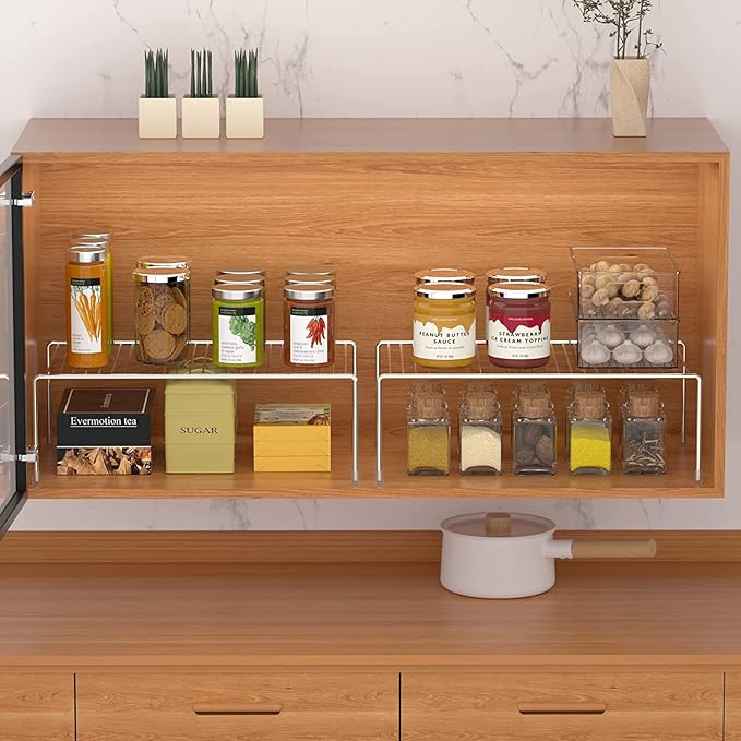 Kitchen Cabinet Shelf Organizer Set of 3, Large (15.7 x 9.4 inch) Metal Wire Pantry Storage Shelves, Dish Plate Racks for Cabinets, Freezer, Counter, Cupboard Organizers and Storage, Chrome