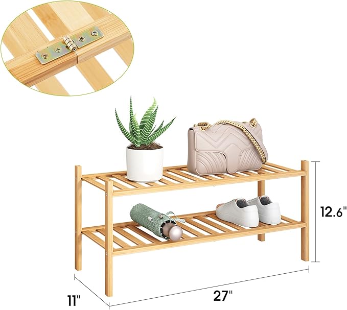 BMOSU 2-Tier Bamboo Shoe Rack Premium Stackable Shoe Shelf Storage Organizer for Hallway Closet Living Room Entryway Organizer (Natural Bamboo)-NeatNest