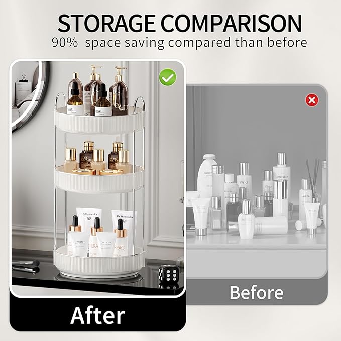 Rotating Makeup Organizer for Vanity,3 Tier High-Capacity Skincare Clear Make Up Storage Perfume Organizers Cosmetic Dresser Organizer Countertop 360 Spinning-NeatNest