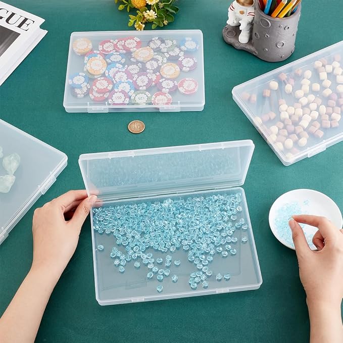 BENECREAT 4 Packs 6.3x8.8x1inch Bead Storage Organizer Box, Rectangle Clear PP Plastic Box Containers, Dustproof Case with Hinged Lid for Cards, Beads and Craft Supplies-NeatNest
