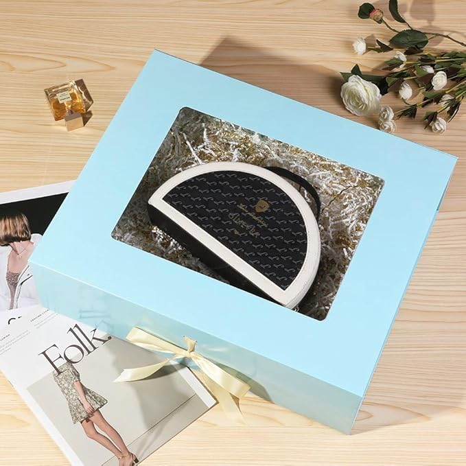 3 Pcs Extra Large Blue Gift Box for Presents with Ribbon 19x16x6 Inches Clear Gift Box with Window Magnetic Closure Gift Boxes with Lids-NeatNest