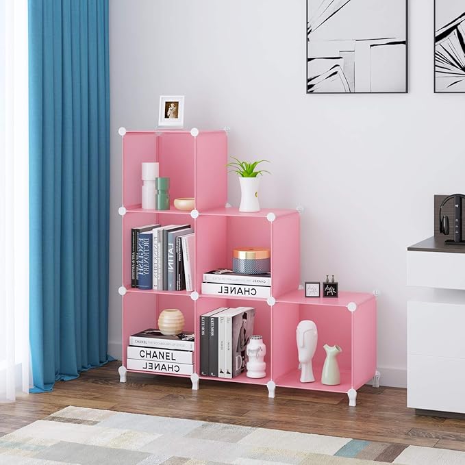 HOMIDEC 6-Cube Storage Shelf, Storage Bookcase Bookshelf with Metal Hammer, Storage Cubes Organizer Cabinet for Kids, Closet, Bedroom, Bathroom, (11.8x11.8x11.8 inch), Light Pink-NeatNest