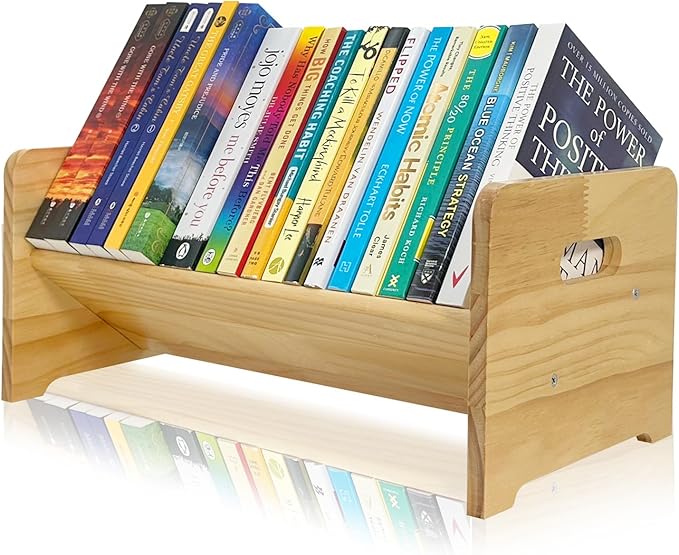 Desktop Bookshelf Organizer, Wood Office Tabletop Book Storage Rack, Tilting Bookcase for Books/Magazine Display,Small Desktop Bookshelf,Desk Shelf-NeatNest