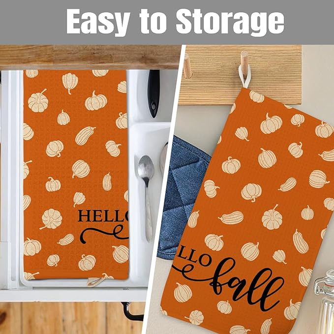 Dish Drying Mat for Kitchen Counter Large 16" x 18" Fall Pumpkin Absorbent Microfiber Dishes Drainer Rack Mats Pad Reusable Washable