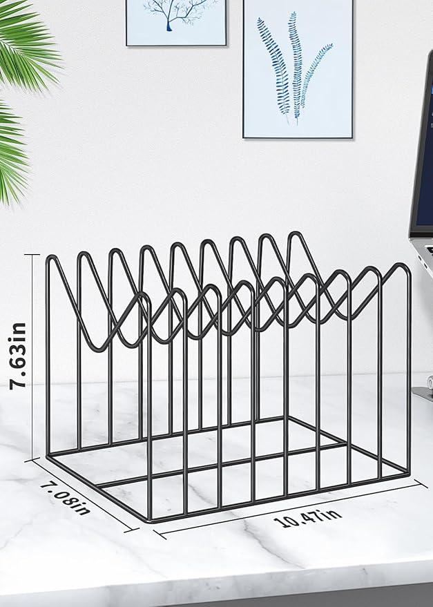 2 Sets Wire File Organizer for Desk,File Folder Holder/Rack/Stand,File Sorter Organizer,Desktop Record/Clipboard Holder,8 Sections Storage,Anti-Scratch/Rusty,Steel Stable Holder,Black