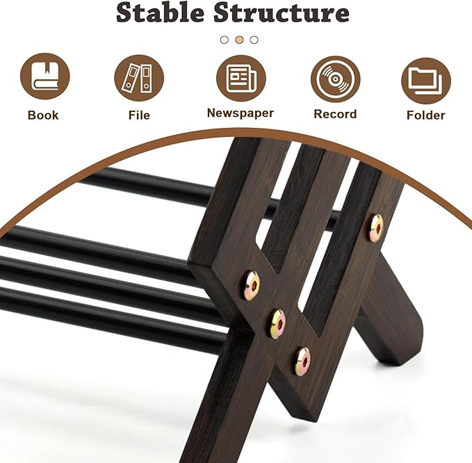 Desktop Bookshelf, Wood Tilting Bookcase with Iron Rack, Book Organizer for CDs/Magazine/Books Display, Storage Rack in Living Room/Studyroom/Home/Office (Brown&Black, 16")-NeatNest