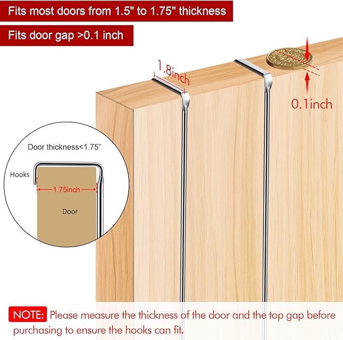Over The Door Hook Length 11.8 inch Heavy Duty Door Hanger for Home Kitchen Office