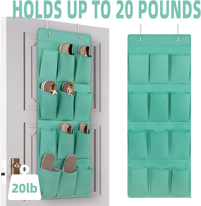 Over the Door Shoe Organizer, Hanging Shoe Rack Storage Holder with 12 Large Pockets for Closet Door, Men Women Kids Shoes, Cruise(Green-NeatNest