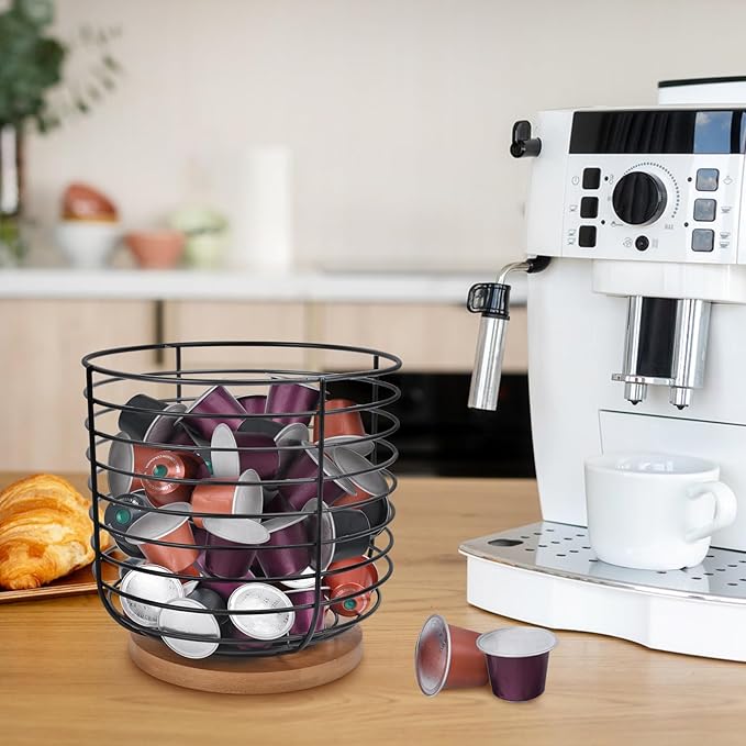 2pcs K Cup Holder Organizer - Coffee Pods Storage Organizer - Coffee Bar Accessories - Large Capacity Black Wire Kup Storage with Bamboo Base-NeatNest