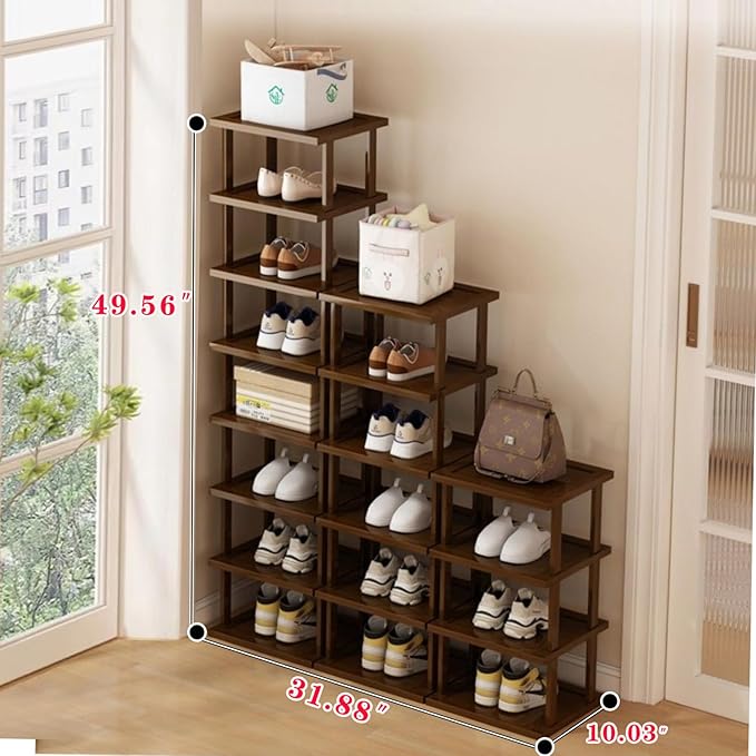 Vertical Shoe Rack-Tall Narrow Shoe Rack Organizer for Small Spaces,17Tier Bamboo Shoen Shelf for Entryway,Closet,Corner,Doorway,Skinny Shoe Shelf Space Saving Shoe storage,Free Stackable DIY-NeatNest