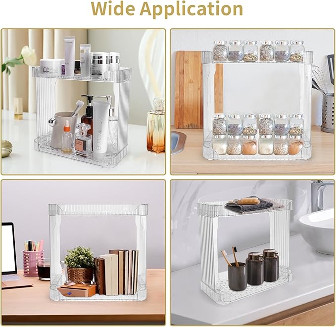 Acrylic 2 Tier Bathroom Counter Organizer,Makeup Organizer for Vanity,Clear Organizer Shelf for Kitchen Sink Countertop Storage,Perfume Tray for Dresser,Decor Tray for Skincare Cosmetics