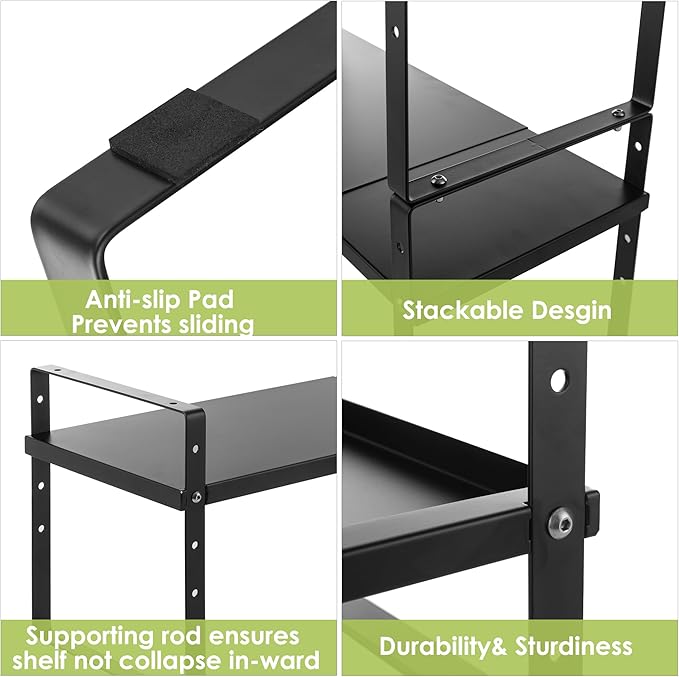 Expandable Cabinet Shelf Organizer Rack, Stackable Kitchen Counter Storage Shelves Stand, Adjustable Height Pantry Shelf Spice Rack (Black, 2 Pack)-NeatNest