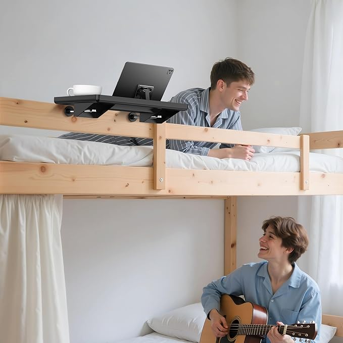 Bedside Shelf for Dorm Bunk Bed, Clip On Nightstand, Bed Side Table Tray Organizer, College Dorm Room Essentials for Girls/Guys, Bedside Tray with Cable Management for Dormitory, Back to School-NeatNest
