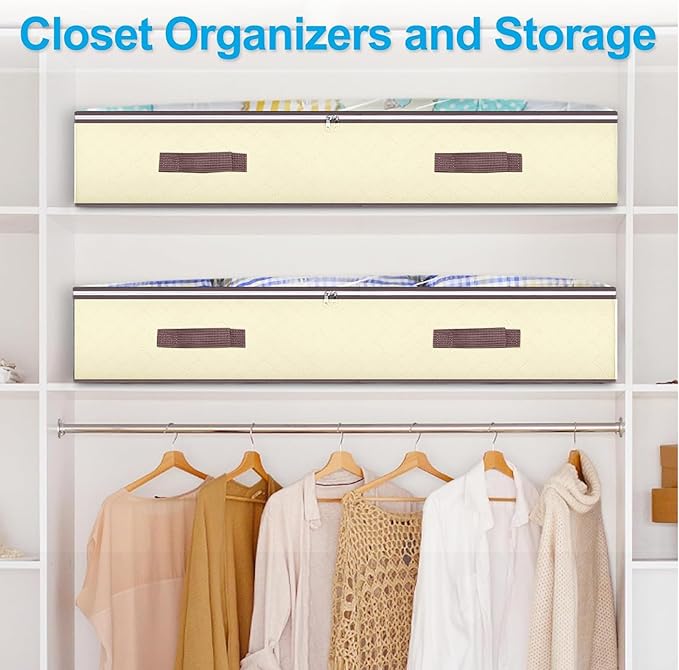 90L Under Bed Storage Containers, Underbed Toy Organizers and Clothing Storage Bags, Closet Storage Bins with Clear Window for Organizing Blanket Comforter Bedding Clothes Bedroom Dorm, 2 Pack Beige-NeatNest