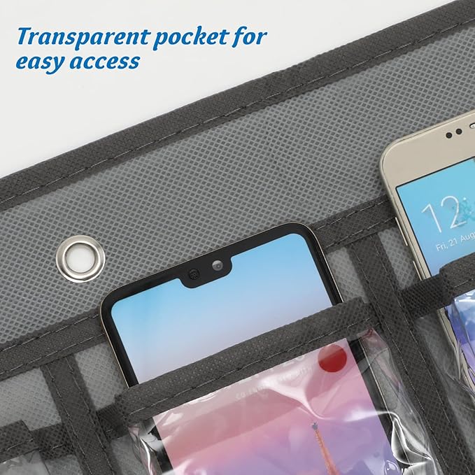 DOITOOL 24 Clear Pockets Classroom Pocket Chart for Cell Phones Calculator Holder Over The Door Hanging Closet Jewelry Organizer Clear Pocket Chart Organizer for Classroom Cellphone Storage-NeatNest