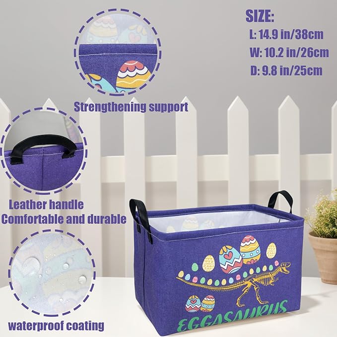 Dinosaur Easter Basket for Kid Large Empty Baby Rectangular Cute Easter Gift Bunny Eggs Décor Storage Basket (Skeleton Dinosaur)-NeatNest