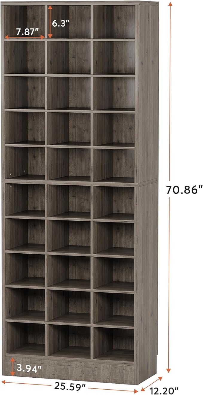 Tribesigns 10-Tier Shoe Storage Cabinet, Gray Wooden Shoe Rack with 30 Cubbies, Freestanding Tall Entryway Shoe Organizer for Closet, Entryway, Living Room-NeatNest