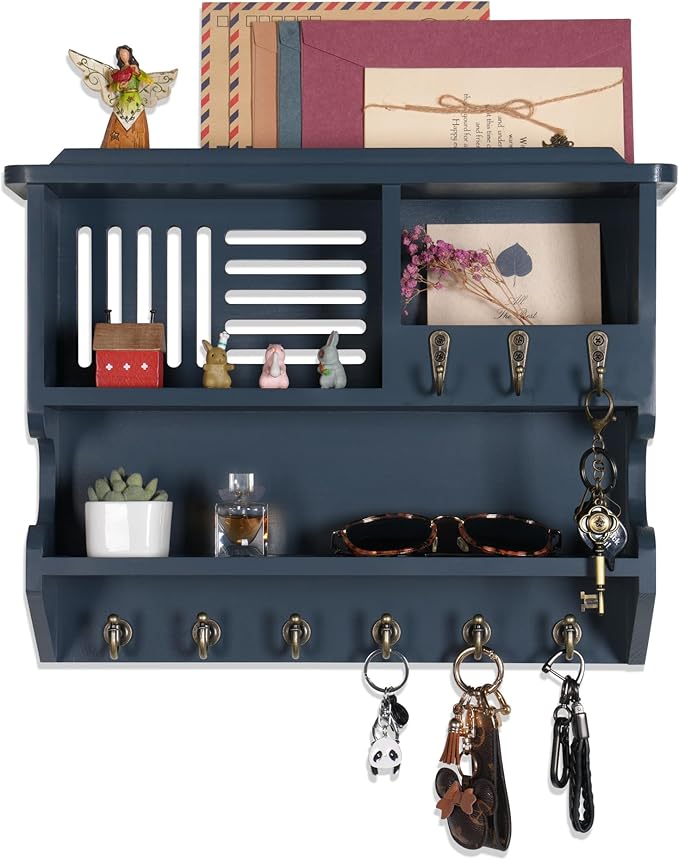 Key Holder for Wall, Mail and Key Holder for Home Decor, Key and Mail Holder for Wall with Key Hooks, Gray
