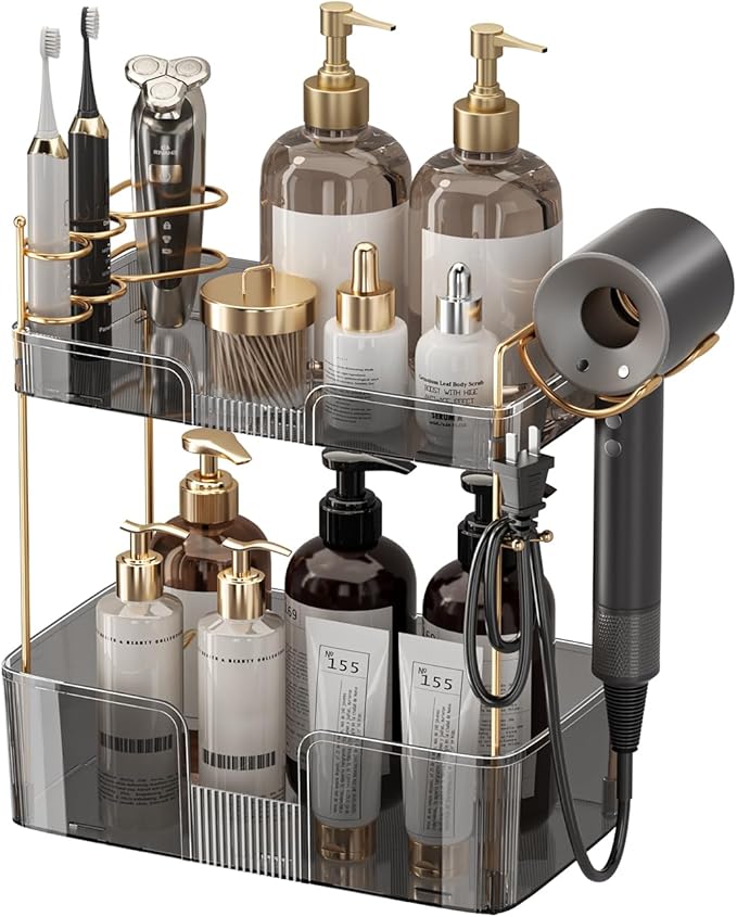 YCIA&DONE Bathroom Counter Organizer, Large Makeup Organizer Countertop, Shelf Storage, Vanity Tray, Easily Assemble for Bathroom Organizers and Storage, Undersink, Cabinet, 2 Tiers Grey-NeatNest