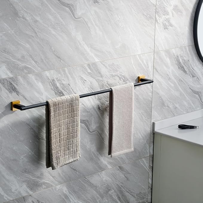 Miyili Bathroom Single Towel Bar 36-Inch Stainless Steel Bath Towel Rack Holder Wall Mount Black & Gold, A02BG90A