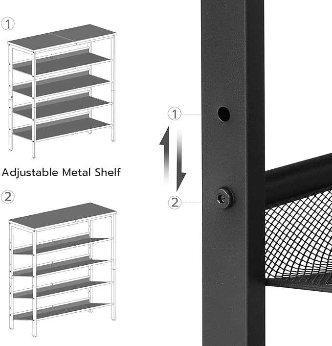 HOOBRO Shoe Rack for Entryway, 5-Tier Organizer with Adjustable Mesh Shelves, 16-20 Pairs, Spacious Floor Mount, Metal, Industrial, Closet Shoe Shelf, Black BB12XJ01-NeatNest