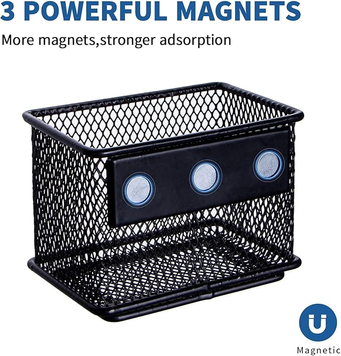 dedoot 6 Pack Magnetic Pen Holder, 3.45x2.3x2.6inch Magnetic Basket Locker Organizer Metal Mesh Pencil Memo Holder for Whiteboard, Fridge, Desk, Offices-NeatNest