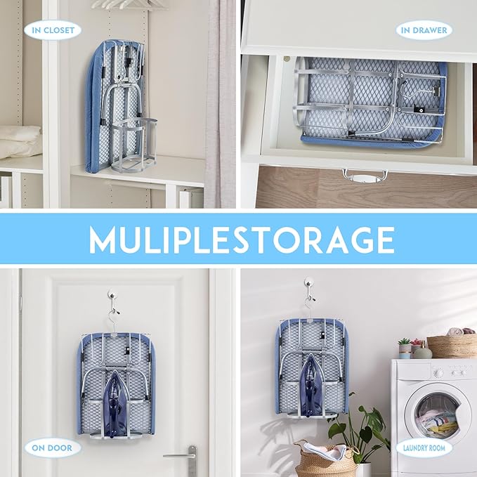 BiJun Small Ironing Board, Foldable Table Top Ompact Portable Mini Ironing Board w/Iron Rest, Set for Dorm Rooms, RVs, Travel Apartments Blue-NeatNest