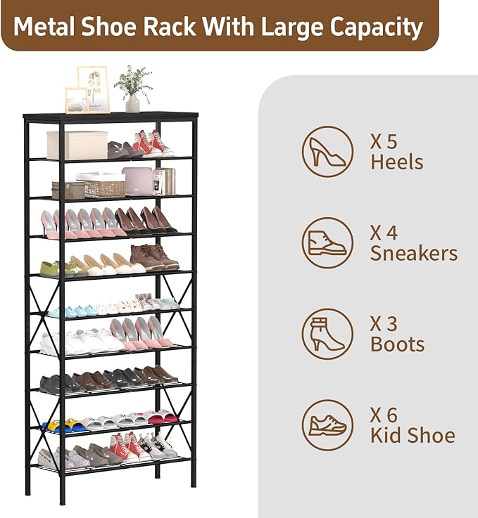 10 Tiers Shoe Storage Organizer, Large Capacity Shoe Shelf Holds 32 Pairs of Shoes,Black-NeatNest