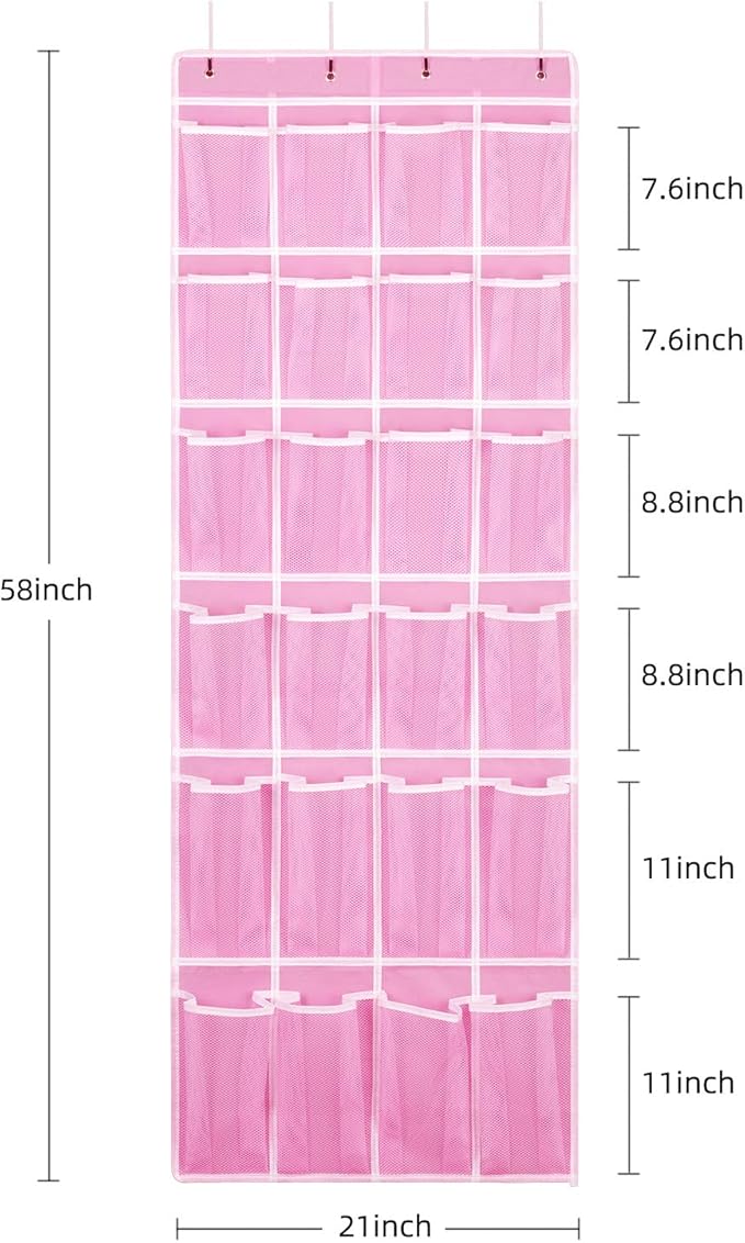 Hanging Shoe Organizer 2Pack, Over The Door Shoe Rack with 24 Mesh Pockets - Pink (2pack), Size: 58x21 Inch-NeatNest