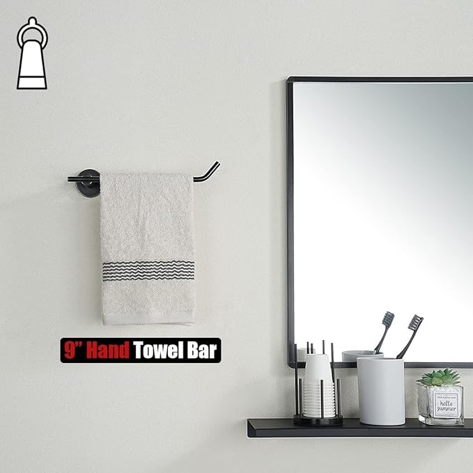 JQK Hand Towel Bar Oil Rubbed Bronze, Stainless Steel Towel Ring for Bathroom, 9 Inch Necklace Holder Wall Mount Left Hand, TR101-ORB