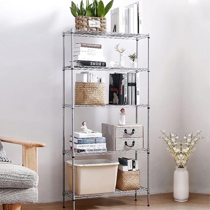 5 Tier Wire Shelving Unit with NSF Certified, Adjustable Wire Shelves with 750 LBS Capacity, Metal Storage Rack for Laundry, Kitchen, Bathroom, Pantry, Closet (13.78" D x 23.62" W x 59.06" H, Chrome)