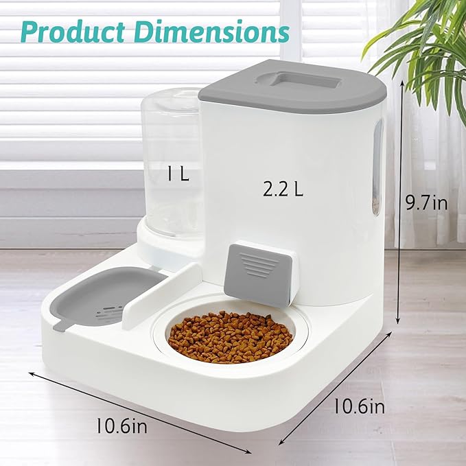 Fhiny Gravity Cat Feeder and Water Dispenser, 2 in 1 Automatic Pet Waterer Detachable Ceramic Food Bowls Set Pet Food Storage for Small Dog Puppy Cat Kitten Pet Easy Clean (Grey)-NeatNest